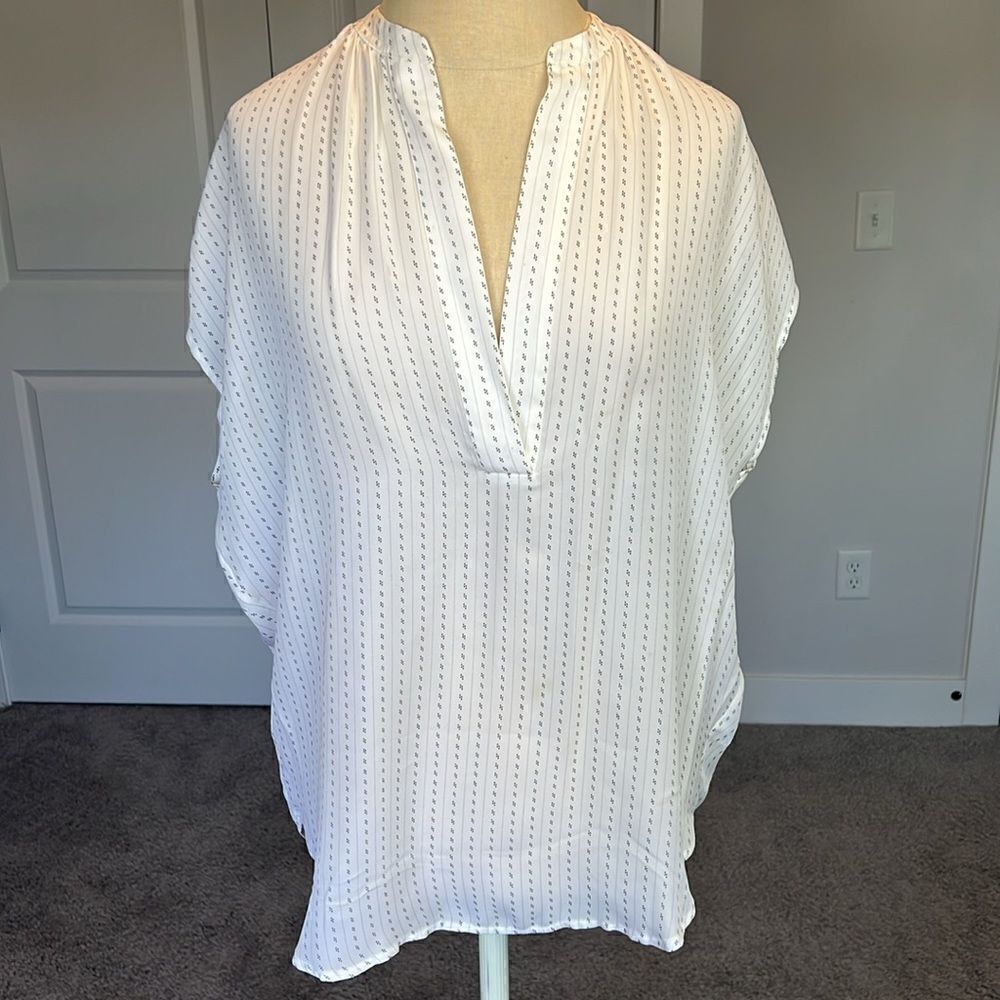 Vince Short Sleeved Silk Blouse Ivory With Black Dot Pattern